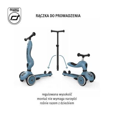 SCOOTANDRIDE Highwaykick 1 Push and Go 2w1 Jeździk i hulajnoga z rączką do prowadzenia Steel