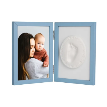 Odcisk bobasa - podwójna ramka z glinką niebieska