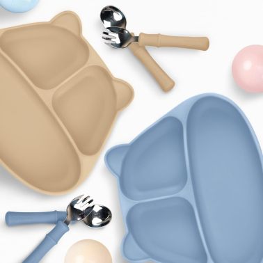 Mombella Talerzyk z Przyssawką Panda Light Blue