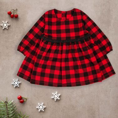 Sukienka w świąteczną kratę z koronką r. 68