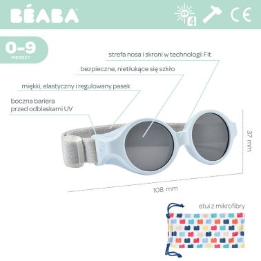 Beaba Okulary przeciwsłoneczne dla dzieci z elastyczną opaską 0-9 miesięcy pearl blue