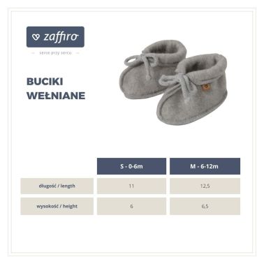 Buciki dziecięce wełna premium 0-6m Grey Zaffiro