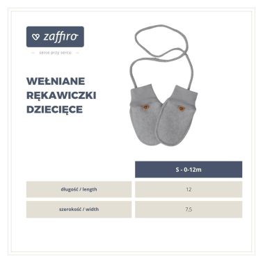 Rękawiczki dziecięce wełna premium 0-12m Grey Zaffiro